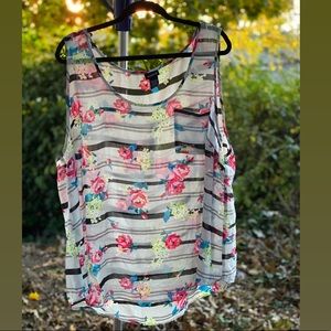 Torrid Size 4 Striped Floral Chiffon Tank Top